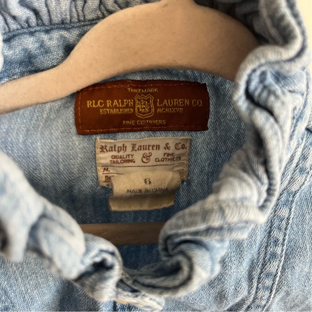 Ralph Lauren girls denim button down ruffle shirt